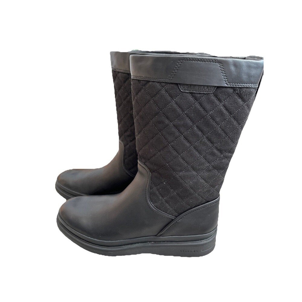 Cole Haan Quilted Women’s Pull  On Mid-Calf Boots Black Leather 7.5 Waterproof - Picture 3 of 13